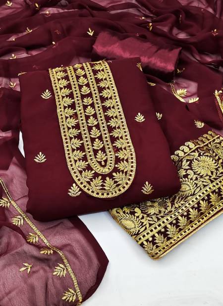 Maroon Colour RAHUL NX 518 New Latest Designer Georgette Dress Material Collection 518 B